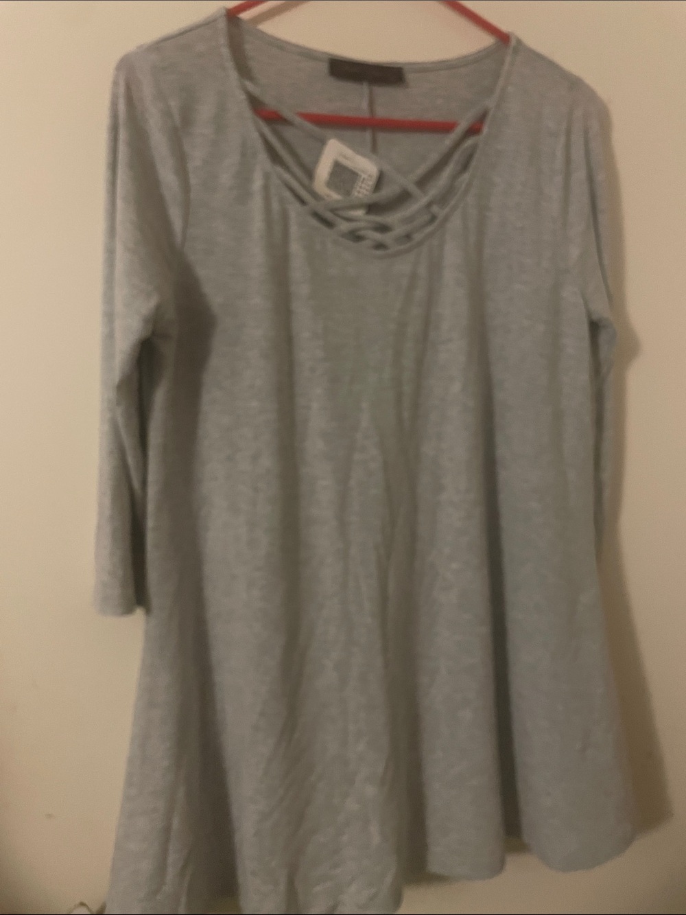 Women’s Crisscross Neck Lightweight Long-Sleeve Top - Light Gray